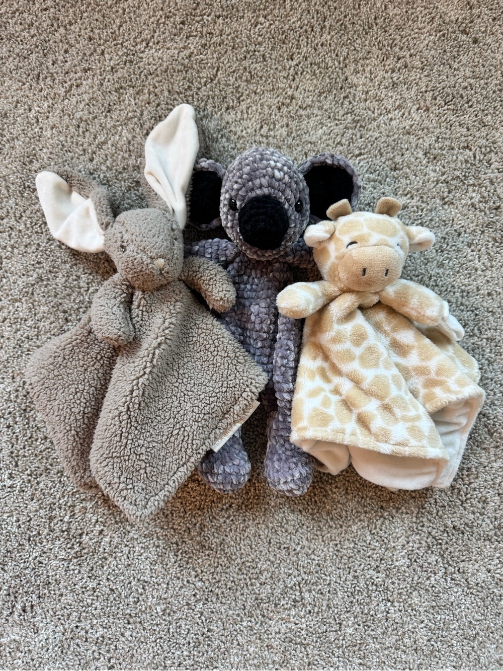 Baby Lovey Security Blanket Lot Bunny Koala Giraffe Neutral Plush animal 3 Piece - Picture 2 of 16
